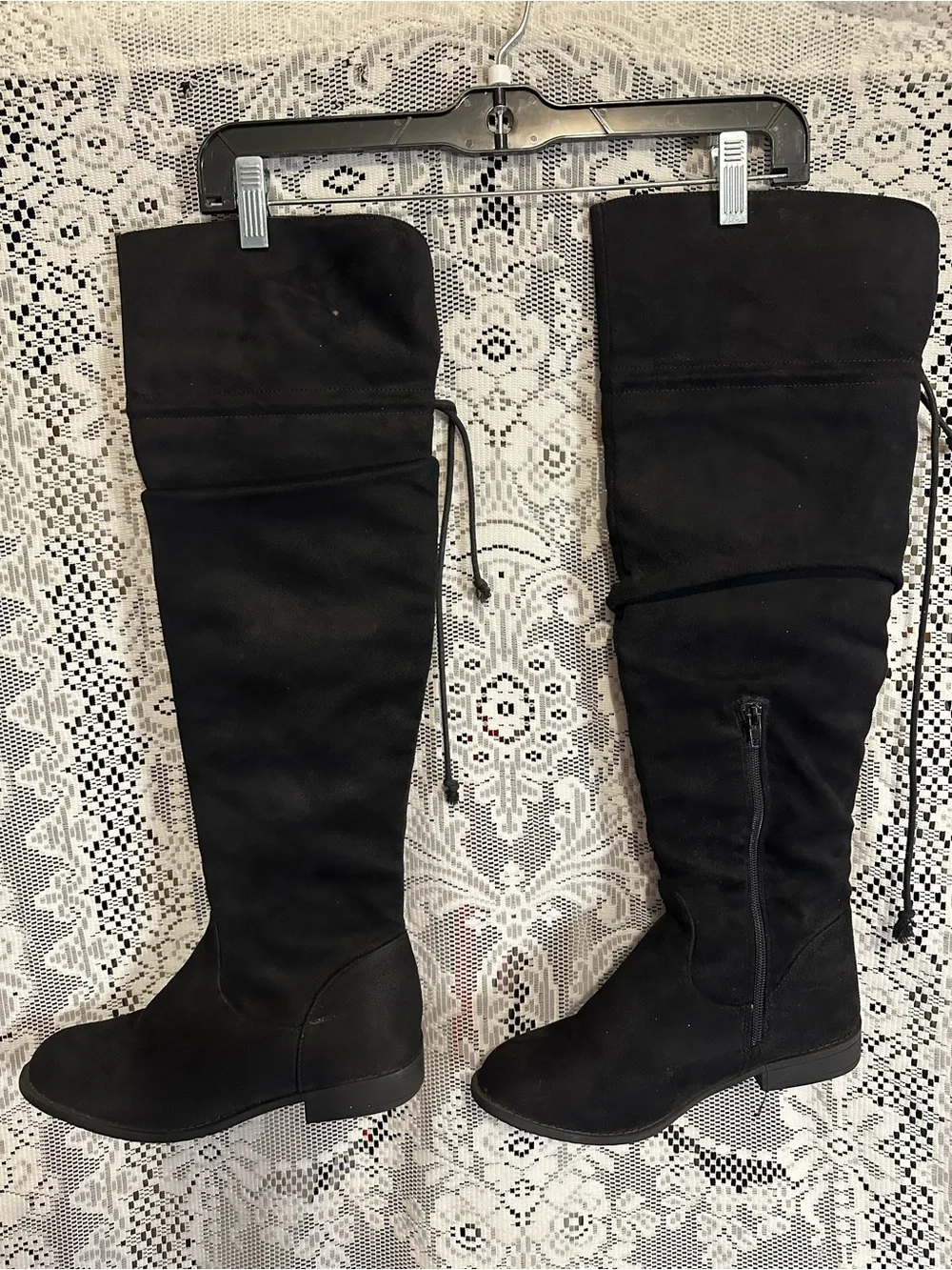 Black Over-the-Knee Women's Boots - Suede-Look Tall Boot